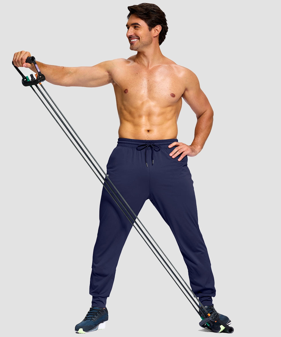 men's mid-rise with pockets stretchy joggers in navy - matching outfits view