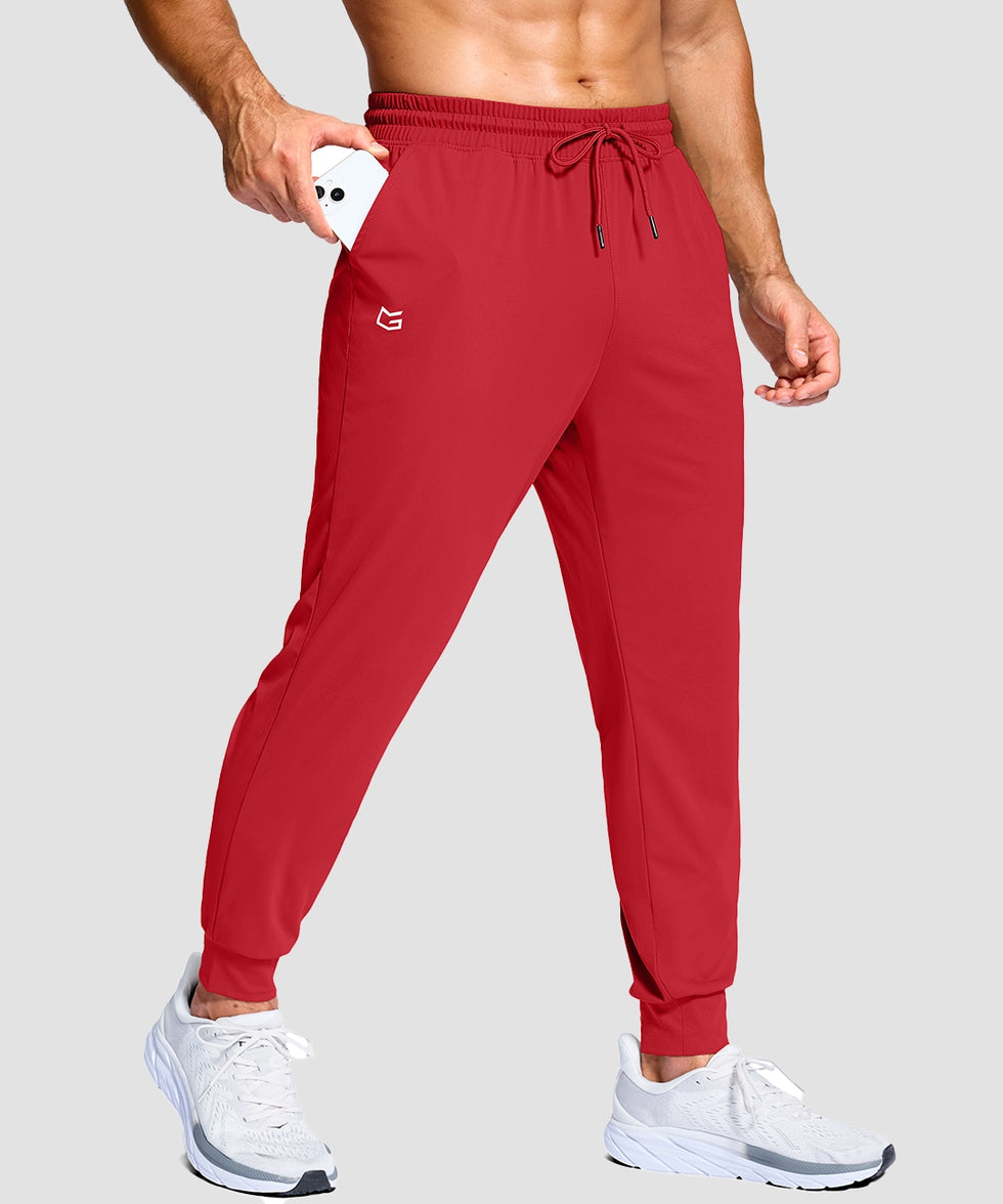 men's mid-rise with pockets stretchy joggers in savannah red - pocket detail