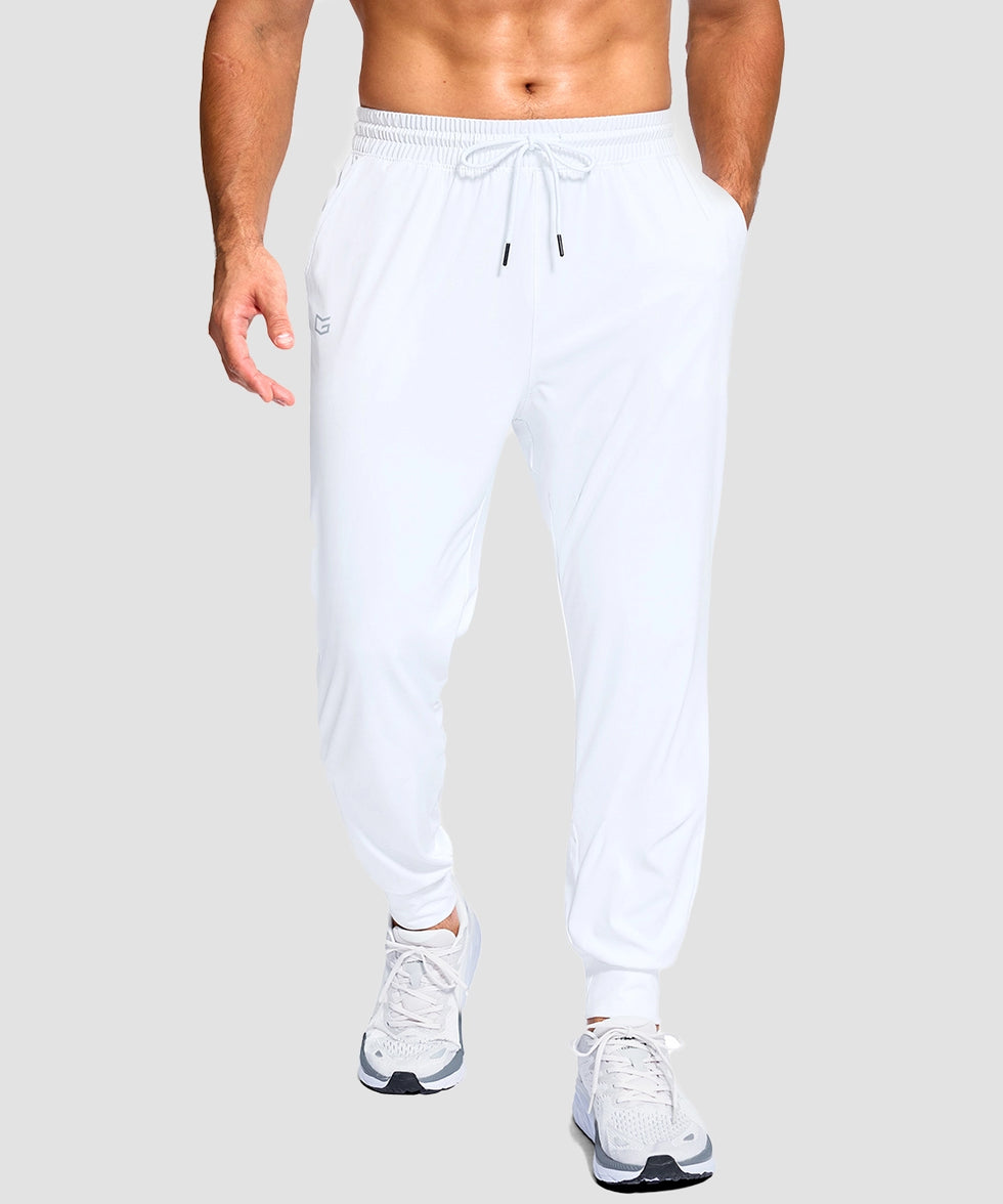 men's mid-rise with pockets stretchy joggers in white - front view