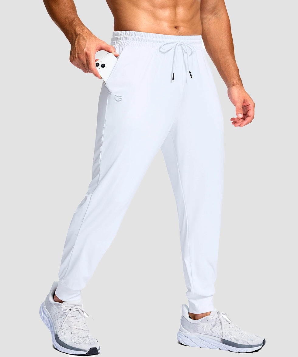 men's mid-rise with pockets stretchy joggers in white - pocket detail