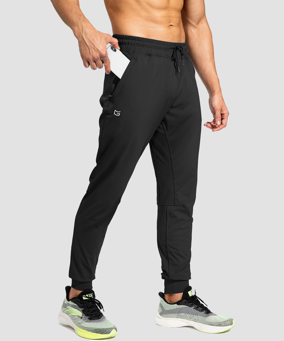 men's mid-waist zipper pockets jogger in black - side view