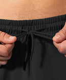 men's mid-waist zipper pockets jogger in black - waist detail view