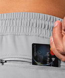 men's mid-waist zipper pockets jogger in light gray - pocket details view