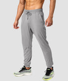 men's mid-waist zipper pockets jogger in light gray - side view