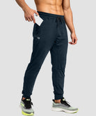 men's mid-waist zipper pockets joggers in dark blue - zipper pocket detail view