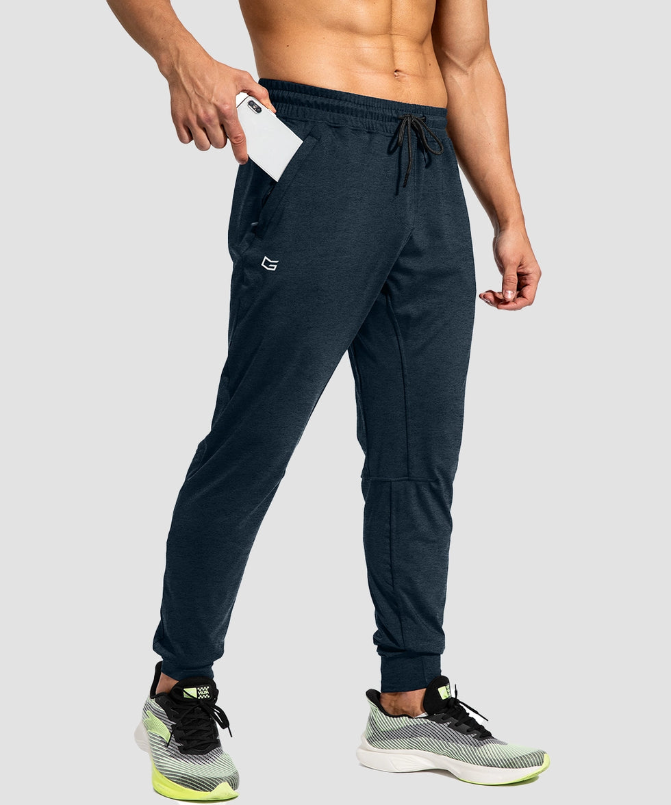 men's mid-waist zipper pockets joggers in dark blue - zipper pocket detail view