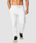 men's mid-waist zipper pockets joggers in white - front view