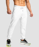 men's mid-waist zipper pockets joggers in white - side view