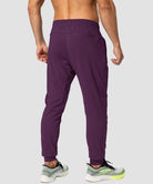 men's mid-waist zipper pockets joggers in wine - back view