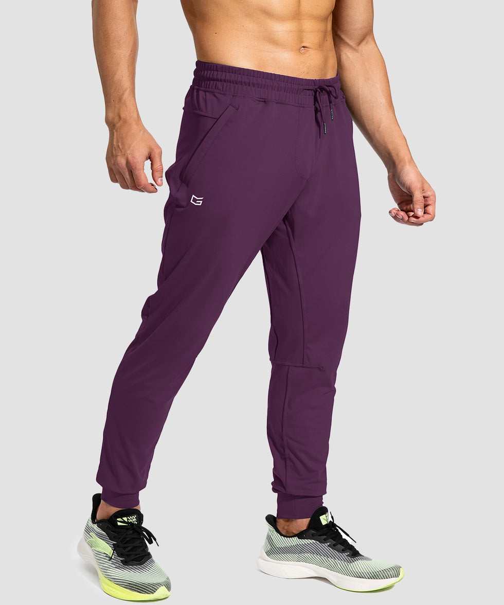 men's mid-waist zipper pockets joggers in wine - side view