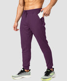 men's mid-waist zipper pockets joggers in wine - zipper pocket detail view