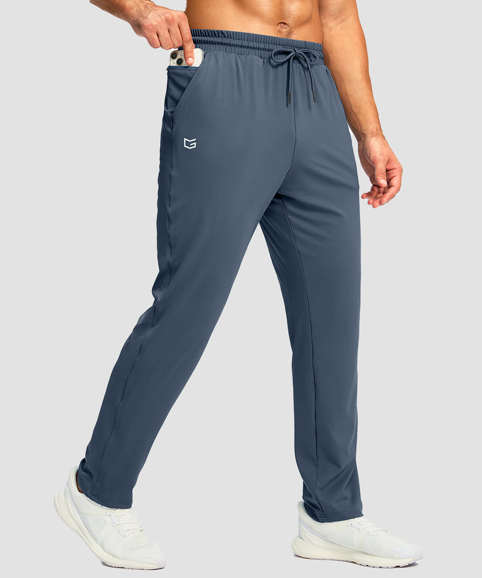 men's mid rise tapered pants in dusty blue - pocket detail view
