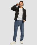 men's mid rise tapered pants in dusty blue - side view