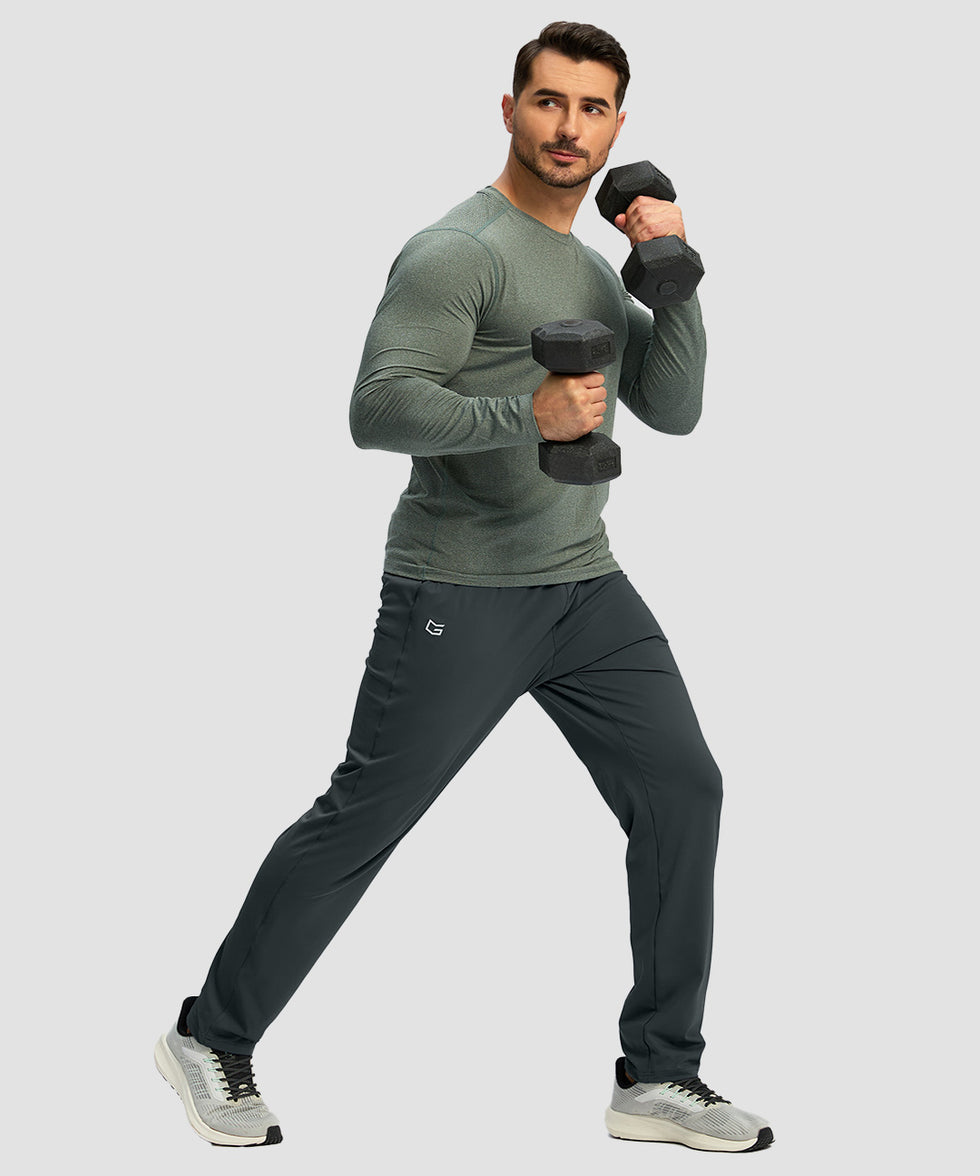 men's mid rise tapered pants in gray - side view