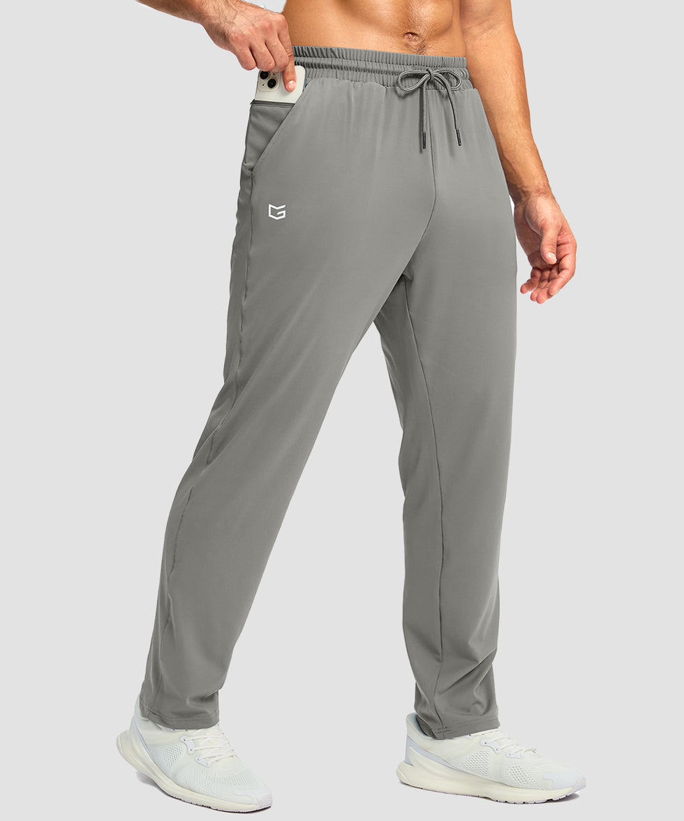 men's mid rise tapered pants in light gray - pocket detail view