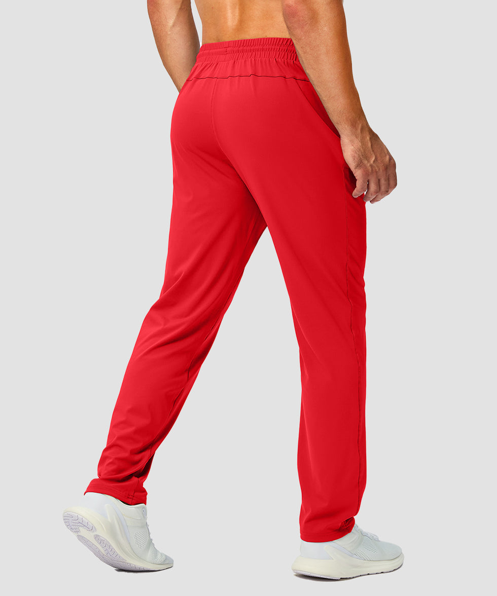 men's mid rise tapered pants in red - back view