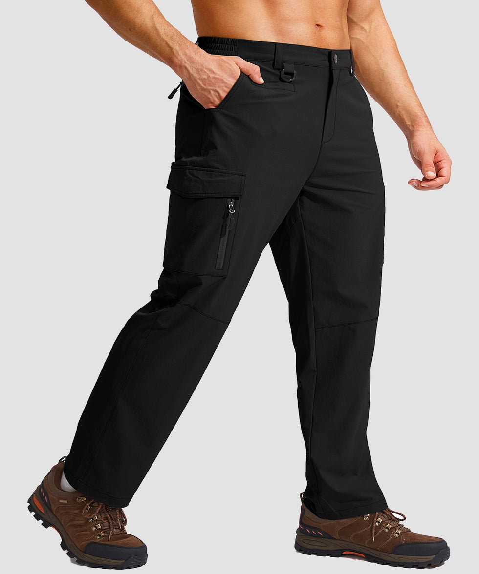 men's multi-pocket hiking pants in black - pocket detail view