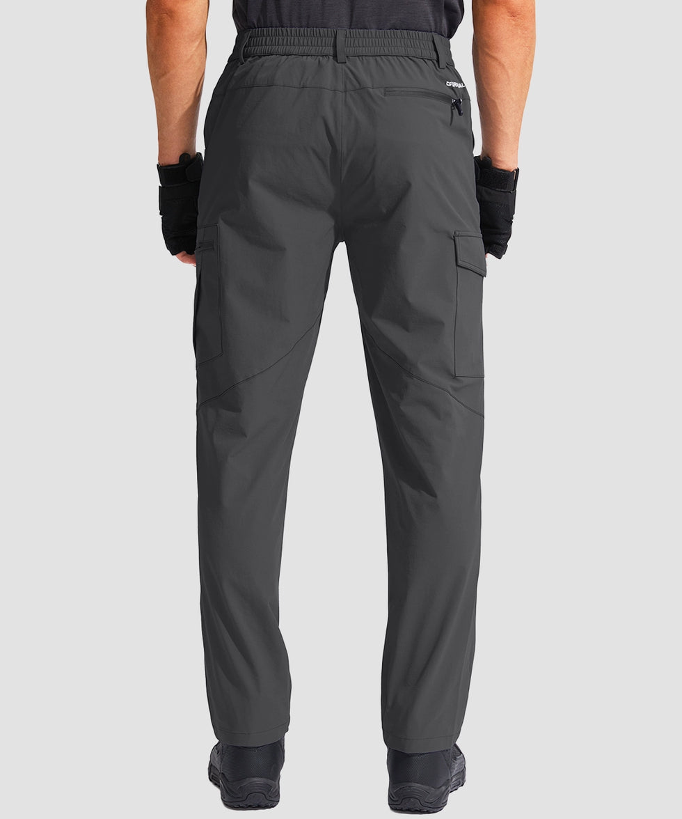 men's multi-pocket hiking pants in dark gray - back view