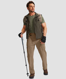 men's multi-pocket hiking pants in dark khaki - side view