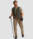 men's multi-pocket hiking pants in dark khaki - side view