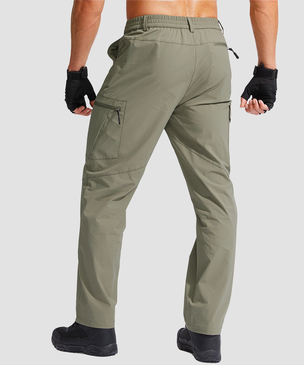 men's multi-pocket hiking pants in gray sage - back view