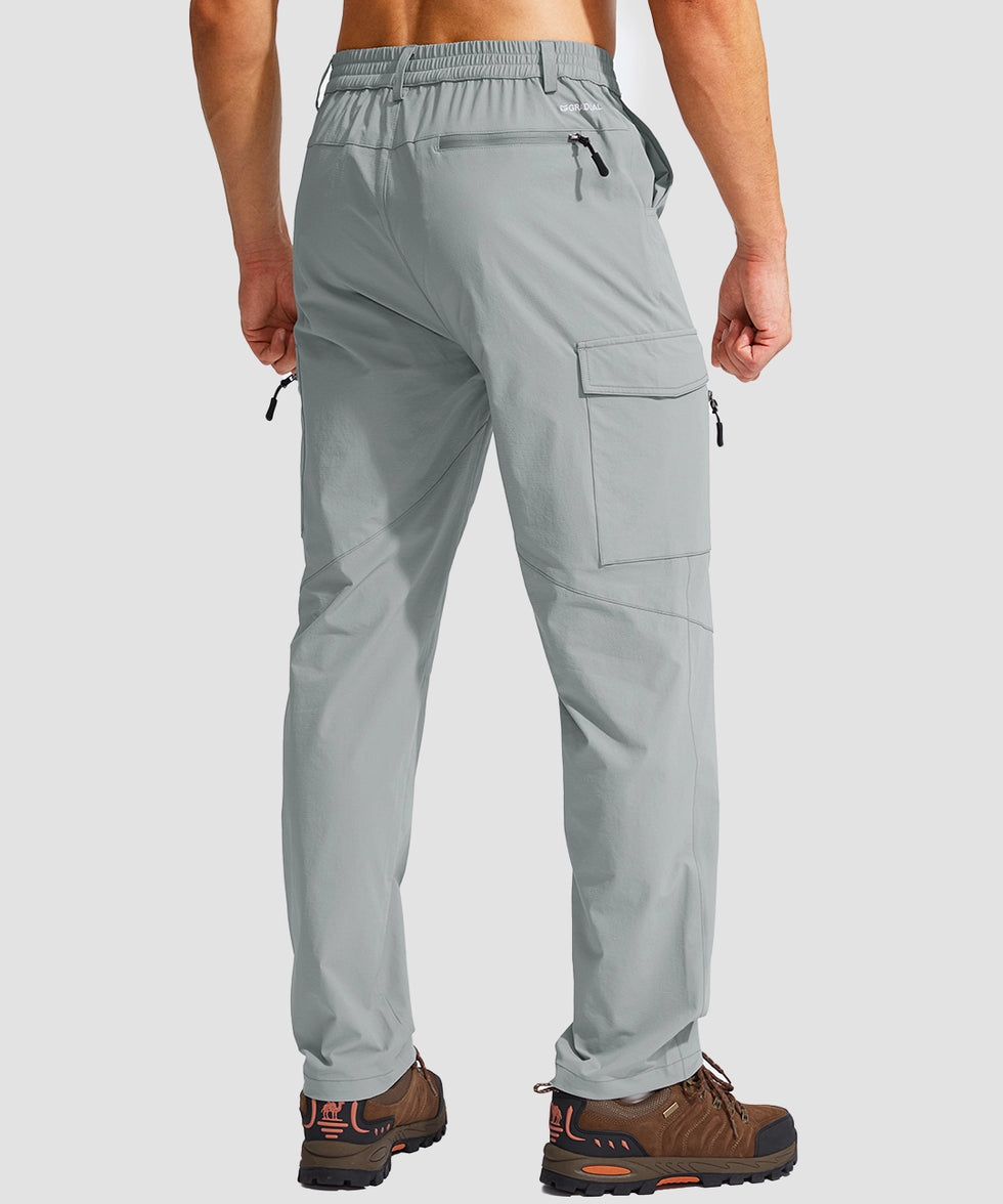 men's multi-pocket hiking pants in light gray - back view