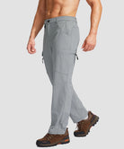 men's multi-pocket hiking pants in light gray - side view
