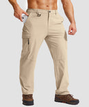 men's multi-pocket hiking pants in light khaki - pocket detail view