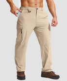 men's multi-pocket hiking pants in light khaki - pocket detail view