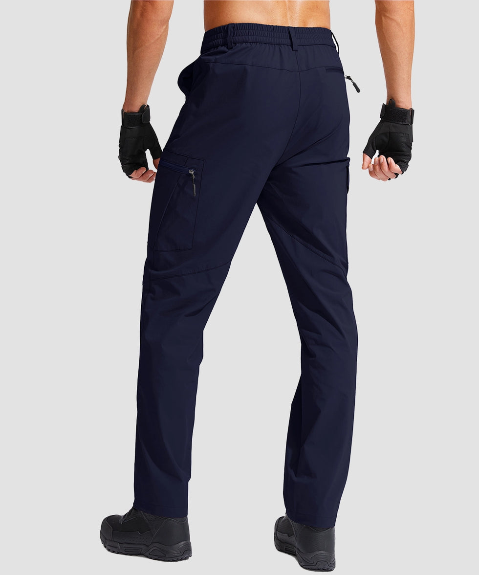 men's multi-pocket hiking pants in navy - back view