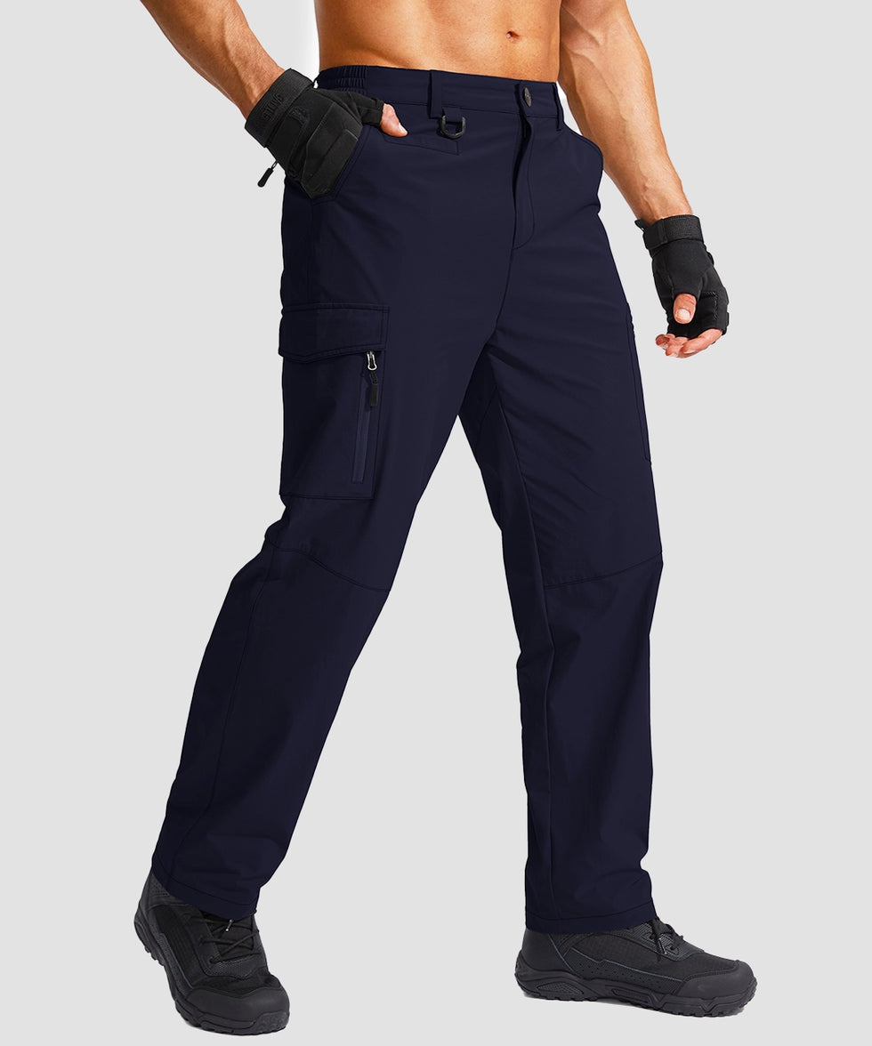 men's multi-pocket hiking pants in navy - front view