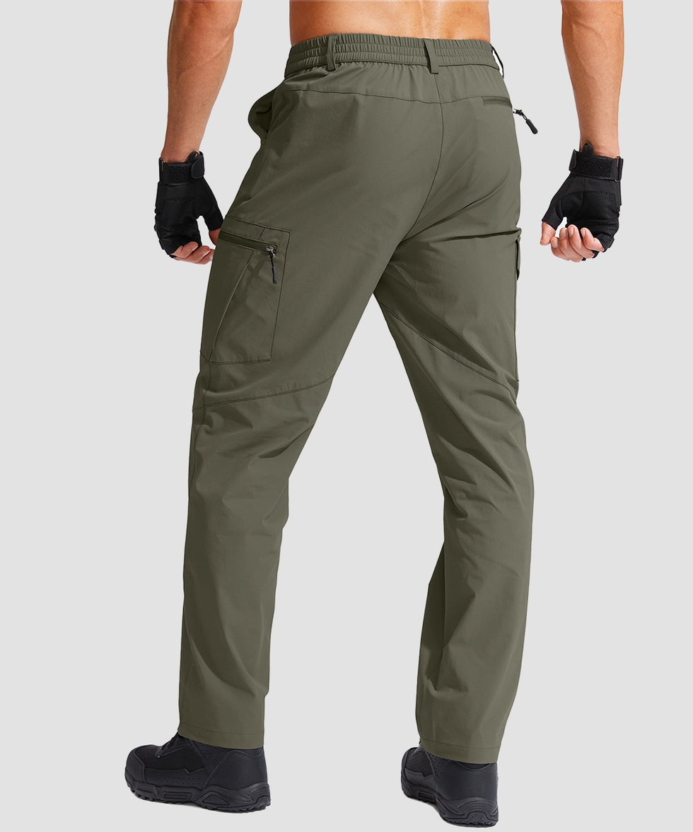 men's multi-pocket hiking pants in slate green - back view