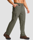 men's multi-pocket hiking pants in slate green - pocket detail view
