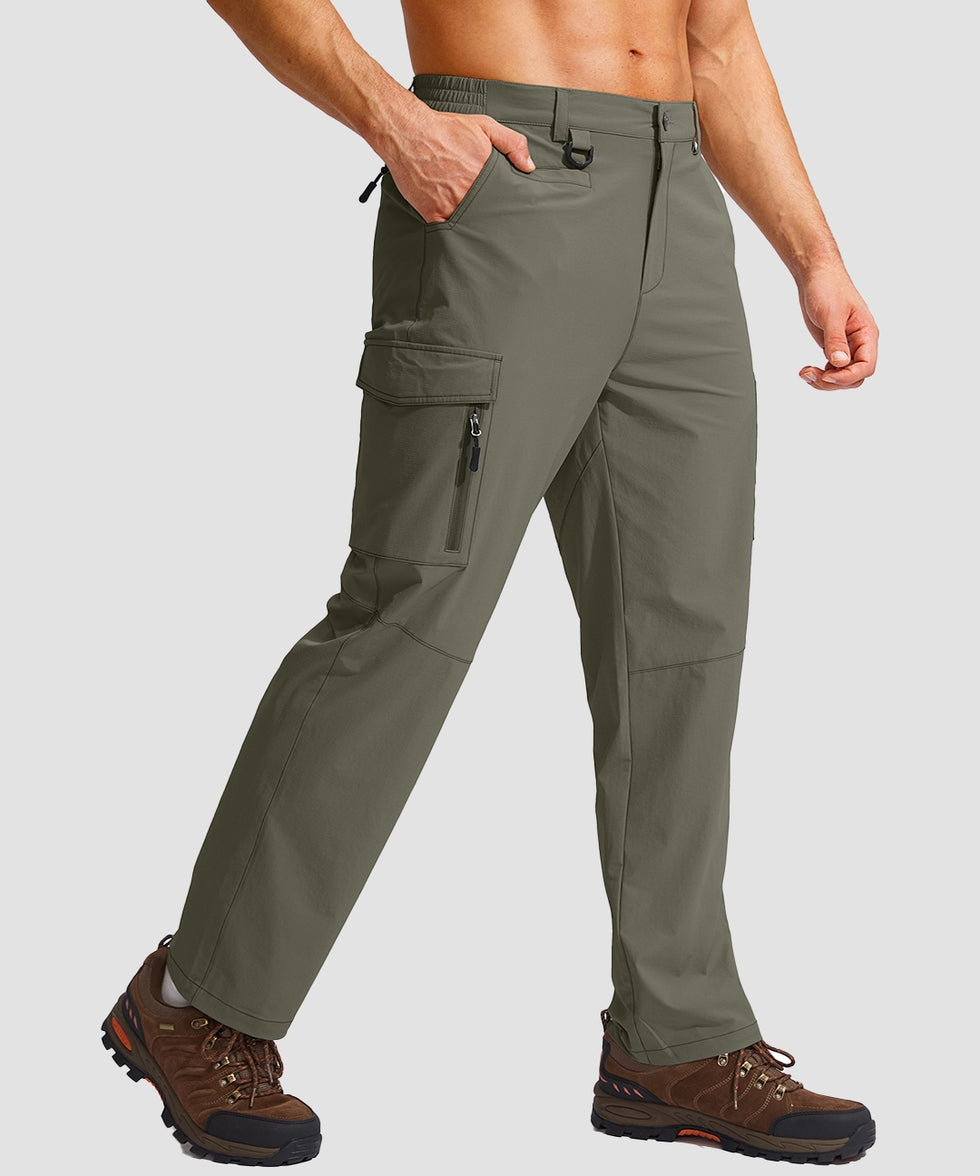 men's multi-pocket hiking pants in slate green - pocket detail view