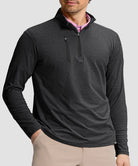 men's quarter zip golf pullover with chest pocket in heather black - chest pocket detail