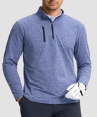 men's quarter zip golf pullover with chest pocket in heather haze blue - chest pocket detail