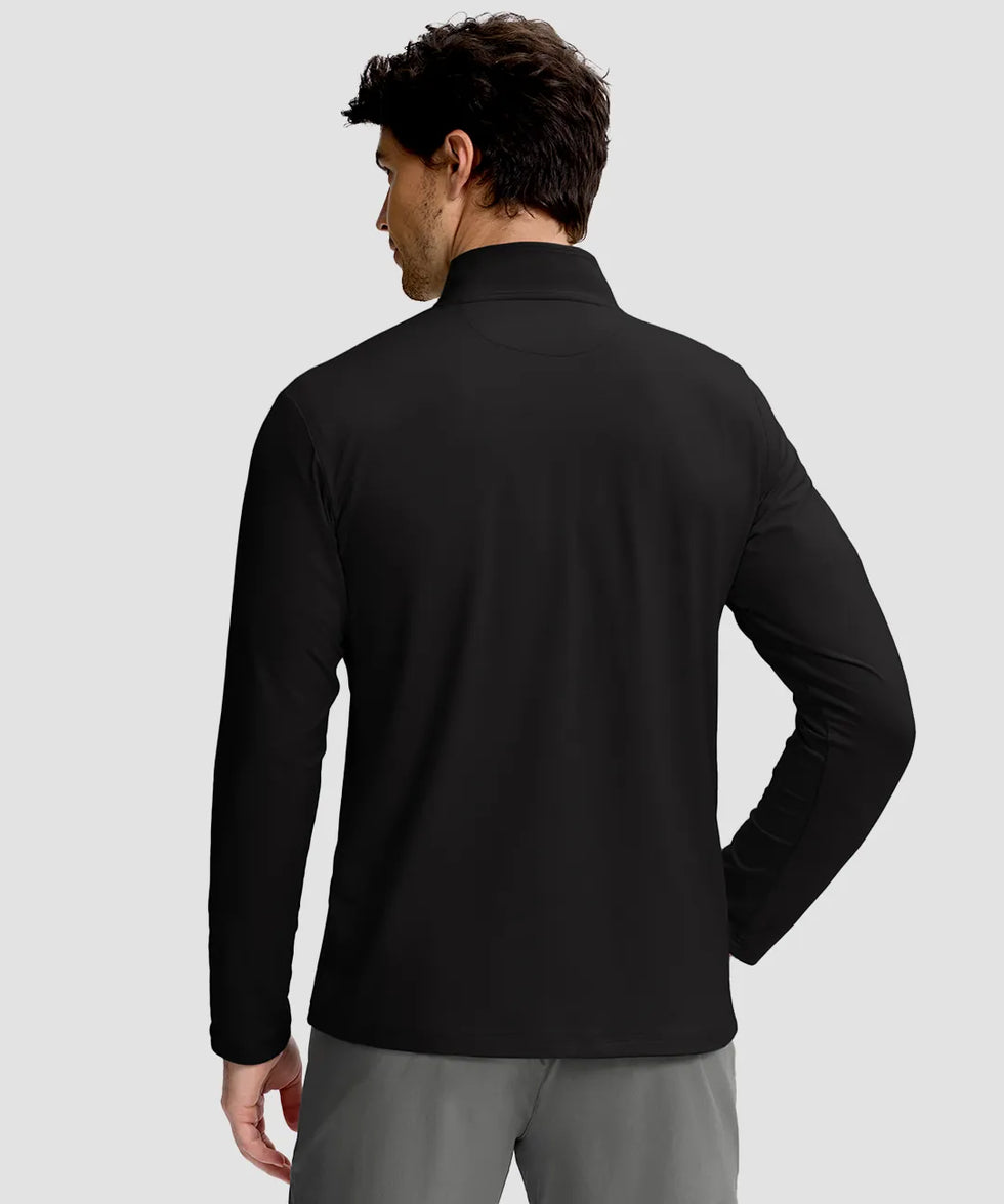 men's quarter zip golf pullover with chest pocket in black - back view