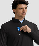 men's quarter zip golf pullover with chest pocket in black - collar detail