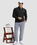 men's quarter zip golf pullover with chest pocket in black - matching outfits view