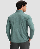 men's quarter zip golf pullover with chest pocket in heather beryl green - back view