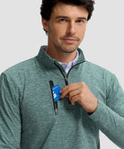 men's quarter zip golf pullover with chest pocket in heather beryl green - chest pocket detail