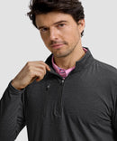 men's quarter zip golf pullover with chest pocket in heather black - collar detail