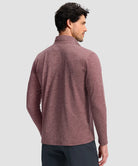 men's quarter zip golf pullover with chest pocket in heather dark pink - back view