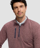 men's quarter zip golf pullover with chest pocket in heather dark pink - collar detail