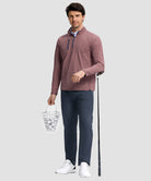 men's quarter zip golf pullover with chest pocket in heather dark pink - side view