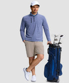 men's quarter zip golf pullover with chest pocket in heather haze blue - matching outfits view