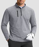 men's quarter zip golf pullover with chest pocket in heather light gray - collar detail