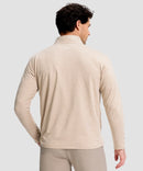 men's quarter zip golf pullover with chest pocket in heather light khaki - back view