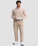 men's quarter zip golf pullover with chest pocket in heather light khaki - matching outfits view
