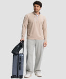 men's quarter zip golf pullover with chest pocket in heather light khaki - side view
